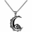 Pendentif lune pleine de crat�res � crane humain en acier 