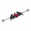Piercing industriel à ailes de démon strass rouges rubis