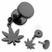 Piercing oreille style faux plug � pendentif feuille de cannabis