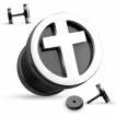 Piercing oreille style faux plug avec croix cercl�e argent�e