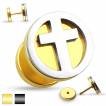 Piercing oreille style faux plug avec croix cercl�e argent�e
