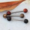 Piercing t�ton barbell � boules en bois naturel