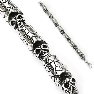 Bracelet homme acier t�tes de mort et craquelures