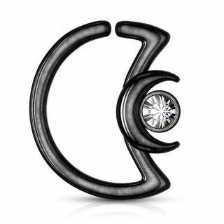 Anneau cartilage noir duo de lunes � cristal (Daith...)