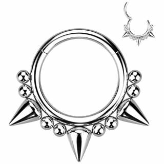 Anneau charni�re en acier Argent� � perles et petites pointes