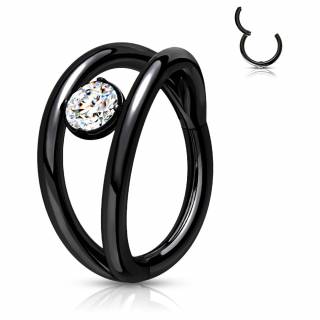 Anneau charni�re Noir d�doubl� � strass (en acier haute pr�cision)