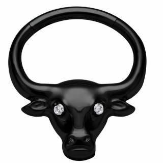 Anneau charni�re Taureau Titane noir serti (septum, lobe, daith...)