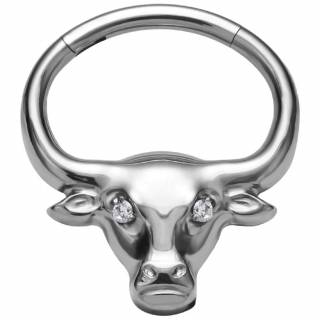 Anneau charni�re Taureau Titane serti (septum, lobe, daith...)