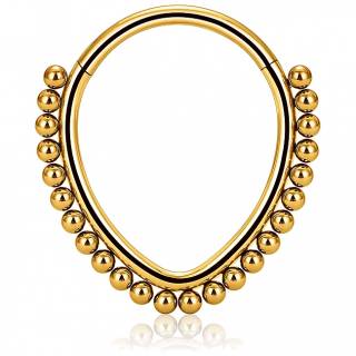 Anneau charni�re Titane dor� en forme de goutte perl�e