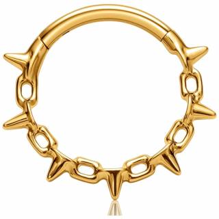 Anneau charni�re Titane dor� � maillons de chaine et piquants