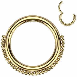 Anneau dor� clicker acier haute pr�cision � arc de perles fines (septum, h�lix, lobe...) "CHRYSEOS"
