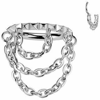 Anneau H�lix / conch en Titane � reliefs pyramides et chaines