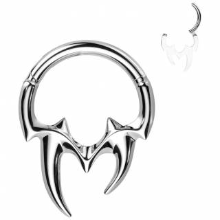 Anneau segment � dents de vampire en acier haute pr�cision (septum, h�lix, smiley...) "VAMPYRION"