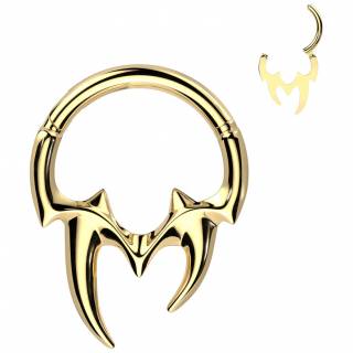 Anneau segment dor� � dents de vampire en acier haute pr�cision (septum, h�lix, smiley...) "VAMPYRION"