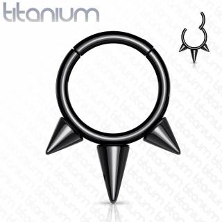 Anneau titane Noir � charni�re et spikes (septum, oreille...)