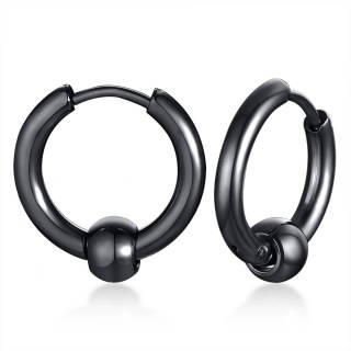 Anneaux d'oreille homme en acier noir � boule (Paire)