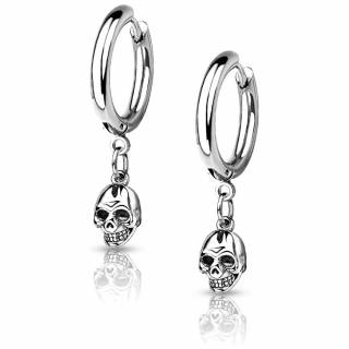 Anneaux d'oreilles �pais � t�te de mort suspendue en acier argent� pour homme