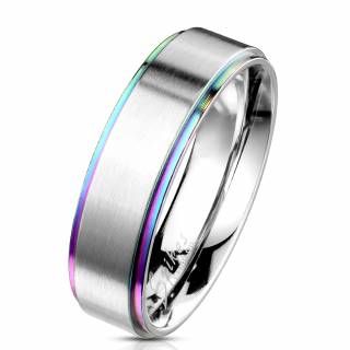 Bague acier � bande bross�e et bords arc en ciel