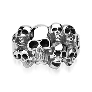 Bague acier avec 10 t�tes de morts