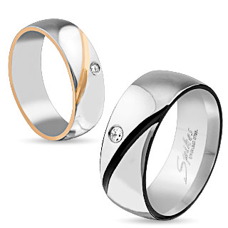Bague de couple en acier � bord et diagonale color�e
