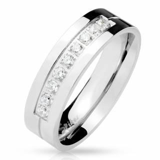 Bague mixte en acier � ligne de zirconium et rainure