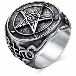 Bague du Diable en acier � pentacle "DAEMONIUM"
