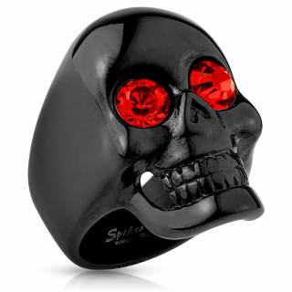 Bague homme � t�te de mort noire aux yeux rouges