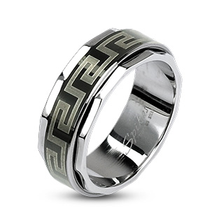 Bague homme acier � frise labyrinth noire et anthracite
