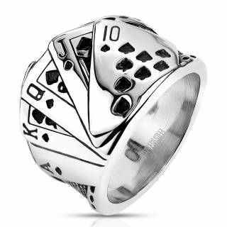 Bague homme acier � 5 cartes suite royale poker
