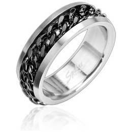 Bague homme acier � cha�ne noire au centre