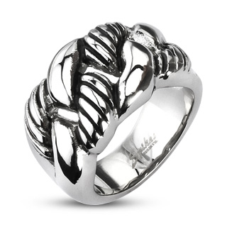 Bague homme acier � cordage las�r�
