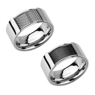 Bague homme acier � grille centrale