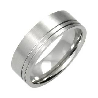 Bague homme acier � lignes d�call�es