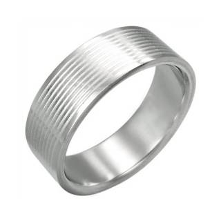 Bague homme acier � lignes grav�es