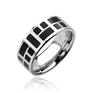 Bague homme acier avec motif mosa�que noire