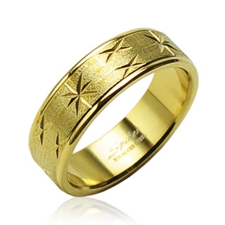 Bague homme en acier avec �toiles sur bandeau sabl�