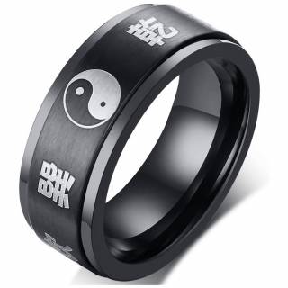 Bague homme acier � bandeau anti-stresse Yin et Yang