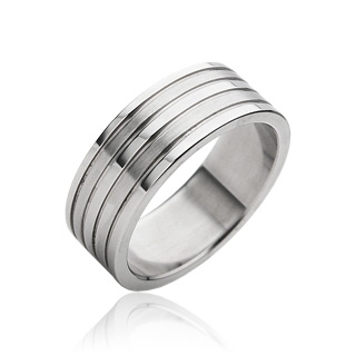 Bague homme acier cinq lignes parall�les