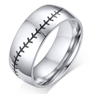 Bague homme acier � couture grav�e style baseball