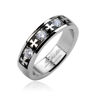 Bague homme acier Croix de Malte et pierres