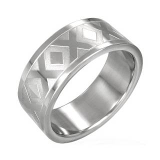Bague homme acier croix et lozanges