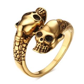 Bague homme acier dor� � cranes de serpents humanoides
