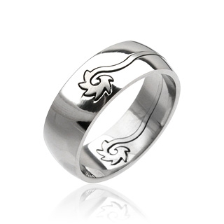 Bague homme acier fleur abstraite