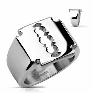 Bague homme acier lame de rasoir ajour�e