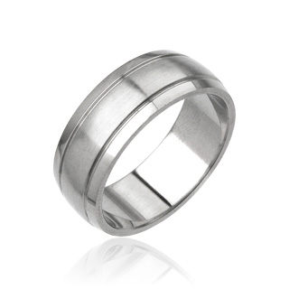 Bague homme acier lignes parall�les