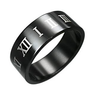 Bague homme acier noire � chiffres romains