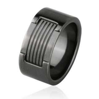 Bague homme acier patin� � face rainur�e