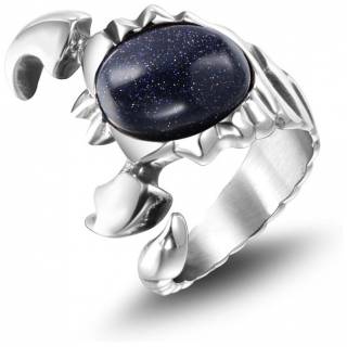 Bague homme acier Scorpion sculpt� � pierre bleue nuit