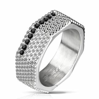 Bague homme acier sertie hexagone de pics argent�s
