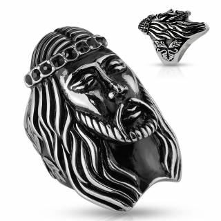 Bague homme acier visage de Jesus sculpt�